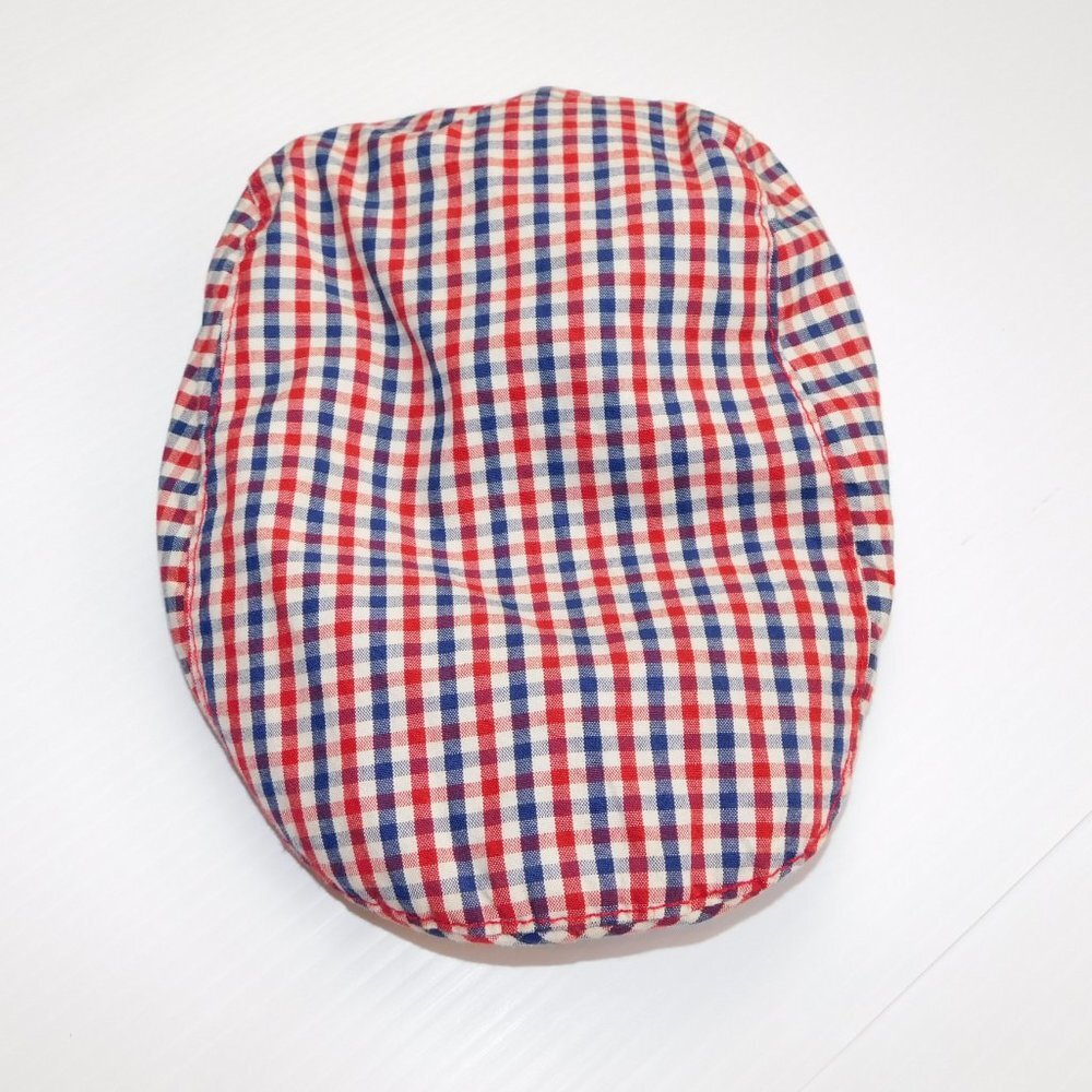 Baby Gap Boy S/M  2-3 years Red Blue White Check Flat Top Newsboy Hat Cap Toddle